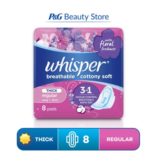 5 Packs Whisper Breathable Cotton Regular Flow (23 cm) With Wings